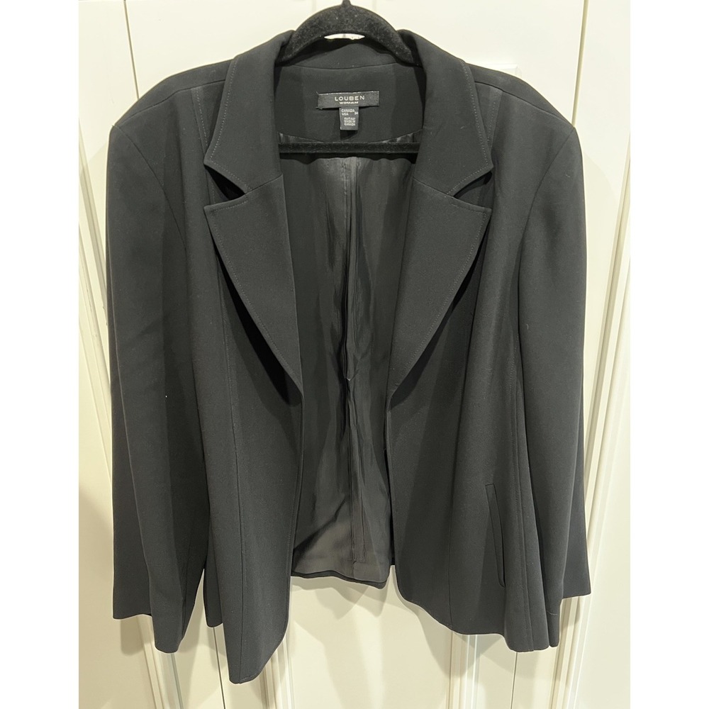 Louben Woman Black Open Front Blazer Career Minimalist Classic Capsule Business
